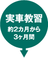 実車教習約2ヶ月から3ヶ月間 実車教習約2ヶ月から3ヶ月間